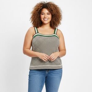 Lane Bryant Striped Crochet Knit Sweater Tank Square Neck Size 14/16 NWT